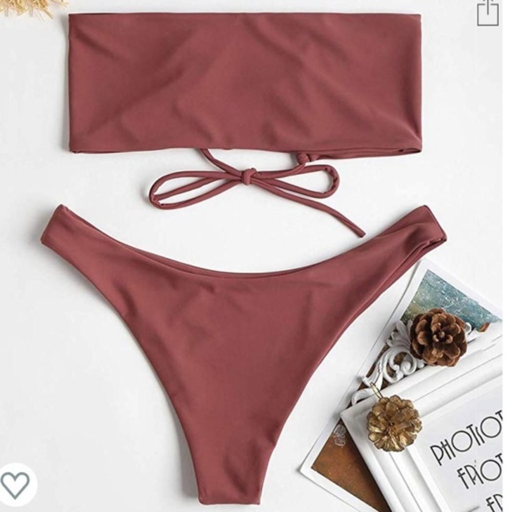 Zaful Bikini Set Back Lace-up Bandeau